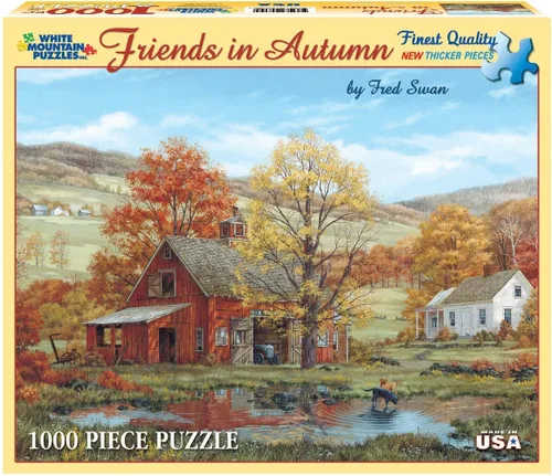 Vista 3 de White Mountain Puzzles Friends in Autumn - Rompecabezas de 1000 piezas