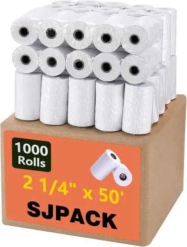 Vista 10 de SJPACK Rollo de papel térmico de 2-1/4" x 50'-200 paquetes de papel de recibo POS, adecuado para cajas registradoras, terminales de tarjetas