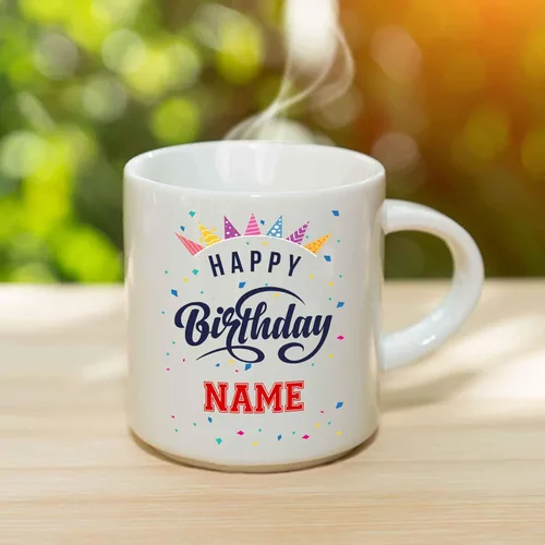 Vista 3 de Taza de café con nombre personalizado, feliz cumpleaños (11 onzas)