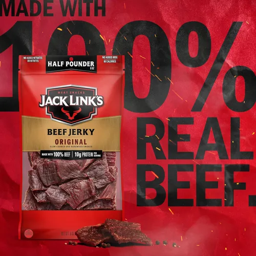 Vista 4 de Jack Link's carne de res Jerky, original, bolsa grande de media libra - bocadillo de carne sabrosa, listo para comer, aperitivos de proteína con 10g