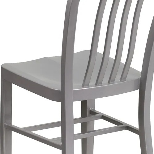 Vista 6 de Flash Furniture Silla de metal plateado de grado comercial para interiores y exteriores