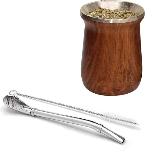 Vista 2 de LA FEE Yerba Mate - Juego de tazas de huevo y calabaza natural, color marrón (taza tradicional original, 12 onzas), incluye popote de yerba mate