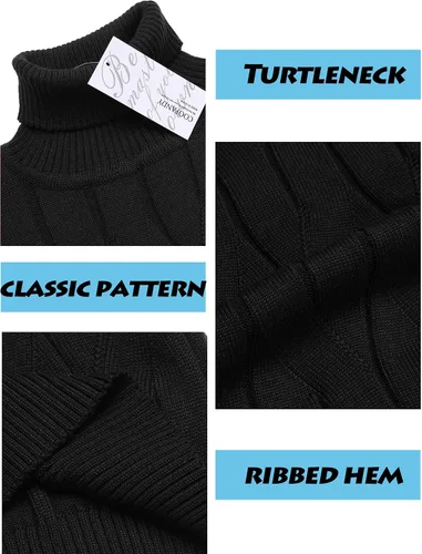 Vista 6 de COOFANDY Suéter de cuello alto para hombre, suéter de punto casual