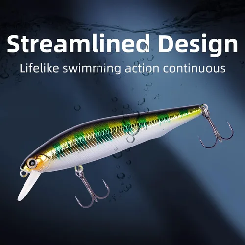 Vista 5 de Minnow Crankbait 2 Hook Jerkbaits Buceo Lento Bass Pesca Señuelo Duro Sets