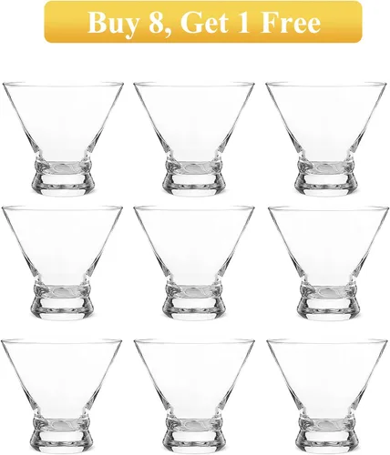 Vista 5 de Juego de vasos de Martini Mfacoy de 9 (compra 8, llévate 1 gratis), vasos de cóctel de cristal de 8 onzas, vasos de Martini sin tallo soplados a