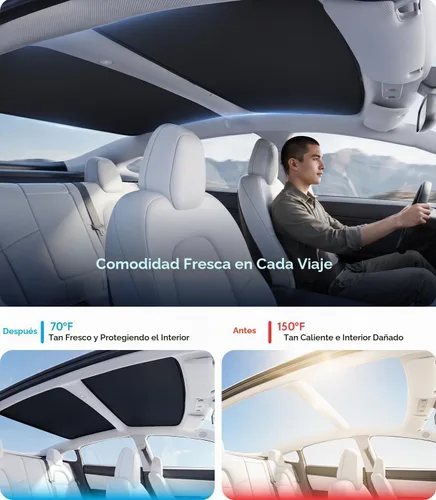 Vista 2 de Wigoo Para Tesla Model 3 Accesorios Parasol techo, Interior Negro