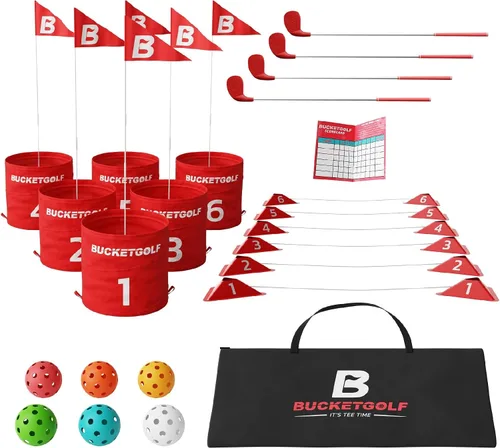 Vista 9 de bucketgolf Juego de 6 hoyos con palos - El mejor juego de golf de patio trasero para todas las edades y niveles, adultos, niños, familias, escuelas
