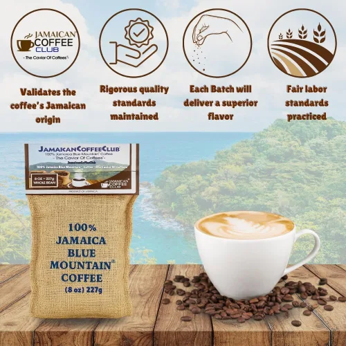 Vista 4 de JamaicanCoffeeClub 100% Blue Mountain - Café en grano entero, WB 8 onzas de granos tostados jamaicanos, sabor rico y suave, granos gourmet