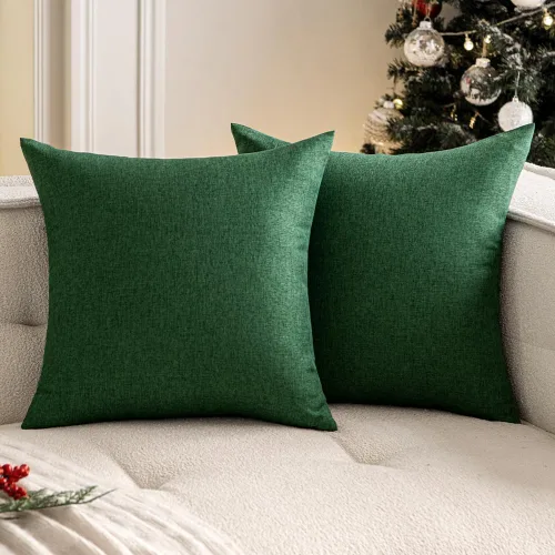 Vista 35 de Juego de 2 fundas impermeables de cojines para exteriores, fundas decorativas de cojines, sólidos, de lino de algodón de granja para sillas de sofá