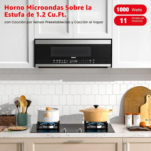 Vista 2 de Galanz GLOMJK12S2SWN10 Campana de Microondas de Bajo Perfil para Colocar sobre la Estufa, Combinación de Vapor y Cocina Sensorial, 11 Niveles