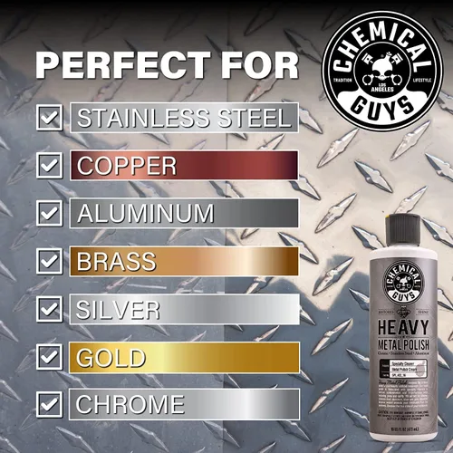 Vista 8 de Chemical Guys, Heavy Metal Polish SPI_402_16 - Abrillantador pesado restaurador y protector para metales (16 oz) y toallas de microfibra de grado