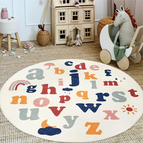 Vista 11 de ABREEZE Alfombra de juego para niños, alfombra mullida de lana sintética para niños, 3.3 x 5 pies, antideslizante, con número ABC, aprendizaje