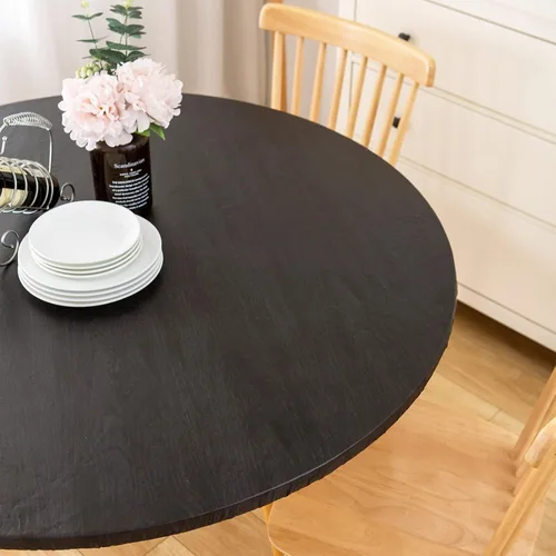 Vista 7 de LIBERECOO Mantel redondo de vinilo ajustable con reverso de franela, borde elástico, impermeable, resistente a las manchas, lavable, se adapta a
