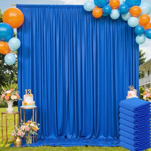 Vista 104 de Cortina de fondo de 20 pies × 8 pies sin arrugas azul bebé para fiesta de cumpleaños de niño, 4 paneles de 5 × 8 pies de poliéster azul suave