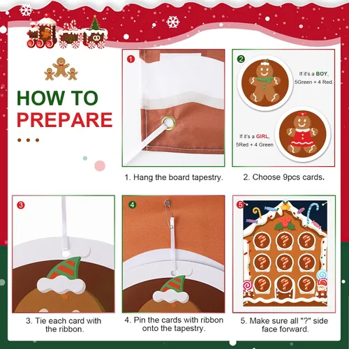Vista 4 de BLOOMWIN Gender Reveal Tic Tac Toe - Ideas de revelación de género de Navidad Gingerbread Boy o Girl Gender Reveal Games Red and Green - Giant