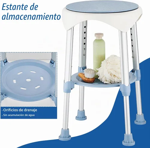Vista 5 de Taburete de ducha para ducha interior, giratorio de 360°, azul, 300 libras