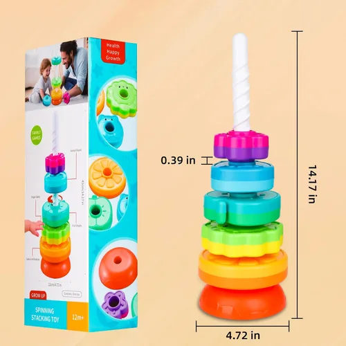 Vista 7 de BYFWH Juguetes apilables giratorios para bebés de 12 meses en adelante, apilador de anillos para niños pequeños de 1 a 3 años, juguetes Montessori