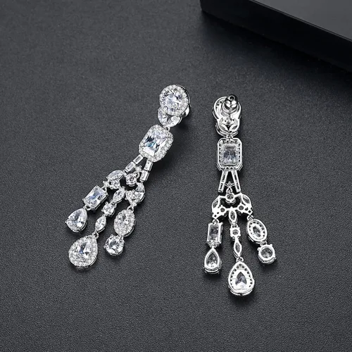 Vista 3 de Aretes colgantes de cristal AAAAA Australia chapados en oro blanco para boda, dama de honor, lágrima transparente, circonita cúbica, para mujeres