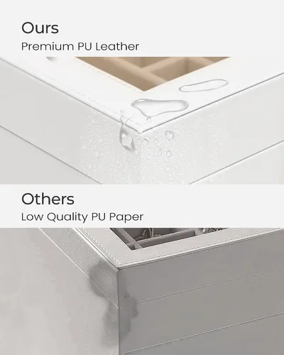Vista 8 de Hzuaneri Joyero de 3 capas, 1 soporte individual para joyas, 1 cajón, organizador de joyas con tapa de vidrio, estuche de joyería de piel sintética