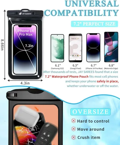 Vista 2 de Bolsa universal impermeable para teléfono, paquete de 3, IPX8, protector de agua para teléfono, funda compatible con iPhone 14, 13, 12 Pro Max