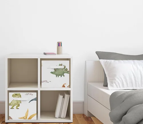Vista 2 de Sweet Jojo Designs Juego de 2 cubos de almacenamiento plegables de tela (dinosaurio de acuarela de dinosaurio) para niños, bebés, niños, cajas