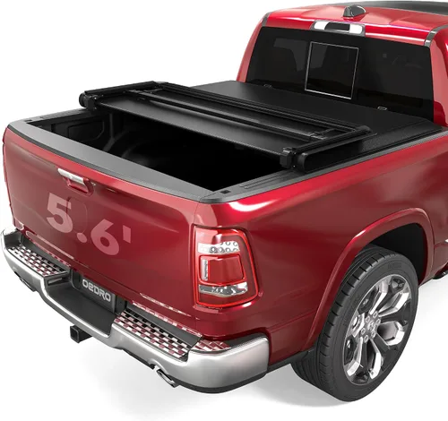Vista 23 de OEDRO FRP Cubierta Rígida de Tonneau de Triple Pliegue Compatible con Dodge Ram 1500 2009-2024 (Carrocería Clásica y Nueva) Cama de 5.6 pies sin Ram