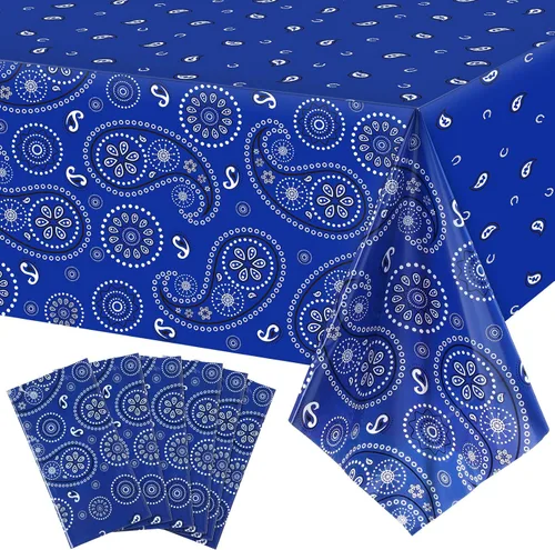 Vista 25 de Tatuo Mantel de fiesta del oeste con estampado de cachemira, mantel de bandana, mantel de plástico rectangular con flores para fiesta temática