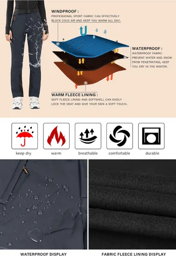 Vista 4 de PERSIT Women's Snow Ski Waterproof Windproof Fleece Lined Cargo Hiking Pants