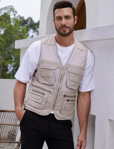 Vista 2 de Gihuo Chaleco safari de pesca para hombre con bolsillos para viajes de verano