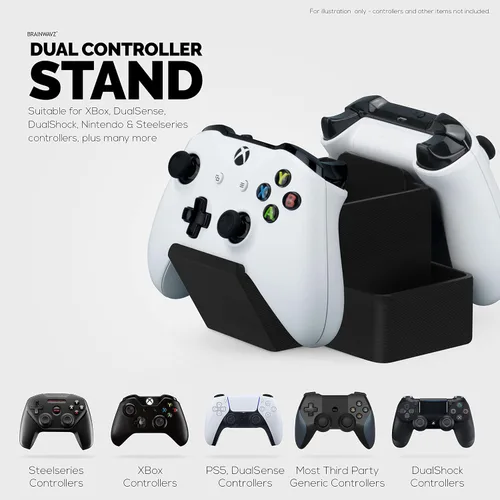 Vista 4 de Soporte Dual para Controlador de Juego, Control Remoto de TV y Organizador de Escritorio Estacionario, Diseño Universal para Gamepads de Xbox ONE