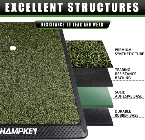 Vista 3 de CHAMPKEY Premium Synthetic Turf Golf Hitting Mat Heavy Duty Rubber Base Golf Practice Mat Come with 1 Rubber Tee and 9 Plastic Tees