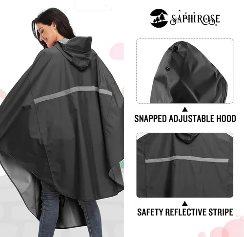 Vista 2 de SaphiRose Lightweight Cycling Jacket Rain Poncho Hooded Rain Coat Cape with Reflective Stripe for Bikes