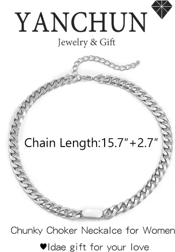 Vista 6 de YANCHUN Chunky Choker Necklace Gold Cuban Link Chain Double O Link Necklaces Punk Hip-hop Jewelry for Women and Girls Christmas Gifts