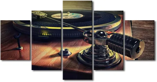 Vista 73 de Lienzo decorativo para pared, diseño de DJ Music Mixes the Track HD impreso en pinturas, 5 piezas de imágenes abstractas para sala de estar, obra