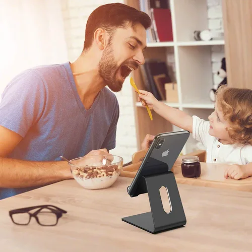 Vista 5 de Soporte para teléfono celular negro, compatible con iPhone Xs XR de 4 a 8 pulgadas, tableta, todos los teléfonos inteligentes Android