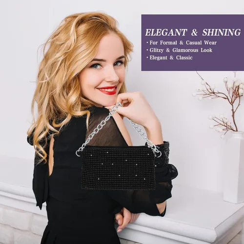Vista 6 de Bolso de mano de noche brillante para mujer, bolsa de mensajero con purpurina con cadena desmontable para graduación, boda, fiesta, vacaciones