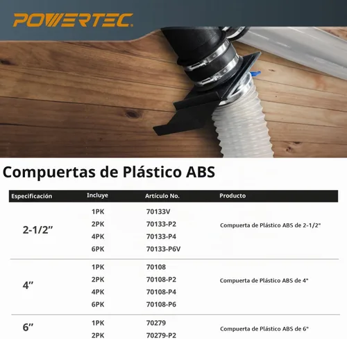 Vista 7 de POWERTEC 70133-P2 - Puerta de explosión de 2-1/2 pulgadas para colector de polvo, accesorios de recolección de polvo, paquete de 2