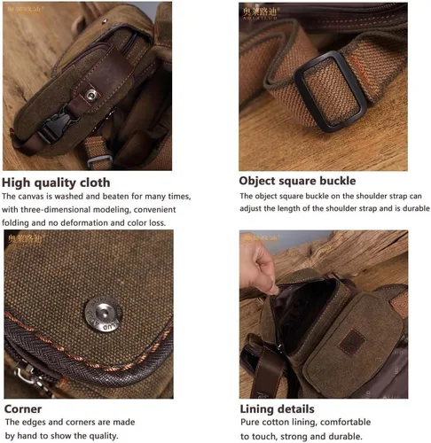 Vista 3 de Riñonera de lona para hombres y mujeres, cangurera táctica militar, bolsa de muslo para senderismo, escalada, ciclismo., Marrón, Riñonera de pierna