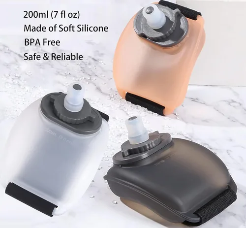 Vista 6 de Botella de agua deportiva de muñeca con correa de mano ajustable, 7 onzas, silicona suave, sin BPA, para hidratación, correr, escalar, ejercicio