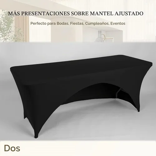 Vista 7 de Funda de mesa de poliéster ajustada de 4 pies con spandex, cubierta de mesa elástica, protector de mesa con parte trasera abierta - Negro