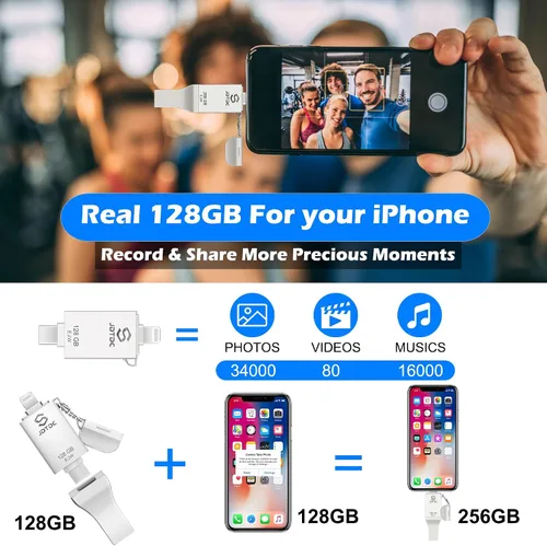 Vista 4 de Palo de fotos genuino de 128 GB con certificación MFi de Apple para iPhone 17/16/15/14-3 en 1 USB C Flash Drive y Memory Stick - Almacenamiento