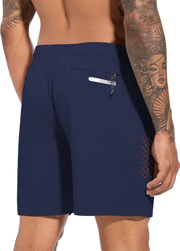 Vista 3 de Pantalones cortos deportivos para hombre de 7 pulgadas, de secado rápido, ligeros, para entrenamiento, gimnasio, cintura elástica, con bolsillos