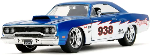 Vista 7 de Jada Big Time Muscle 1:24 1970 Plymouth Roadrunner - Auto fundido a presión, juguetes para niños y adultos (azul caramelo/blanco)