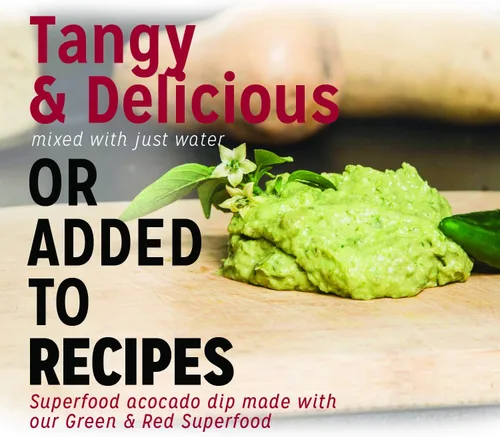 Vista 4 de Superalimento alcalinizante vegano verde y rojo Ingredientes orgánicos Camu, Chlorella, Spirullina y Moringa para apoyo inmunológico Suplemento
