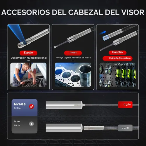 Vista 5 de Cámara de Inspección Digital Autel MaxiVideo MV108S 2025, 2MP 1920x1080, Endoscopio USB Impermeable IP67, Cámara Boroscopio Serpiente de 8.5mm