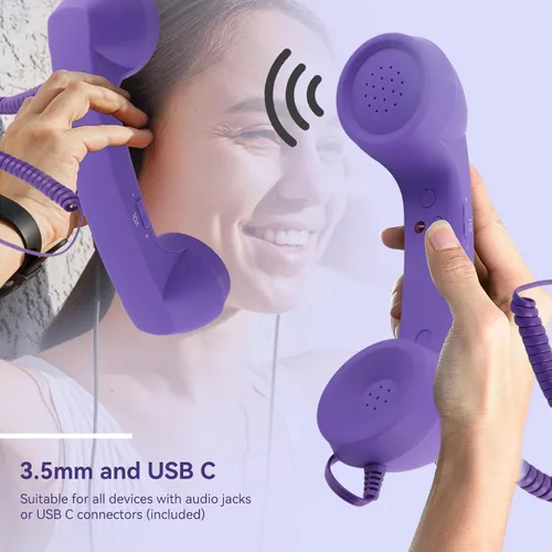 Vista 5 de Auricular retro para teléfono, auricular de teléfono para teléfono celular tipo C con conector de 0.138 in, receptor de teléfono móvil, micrófono