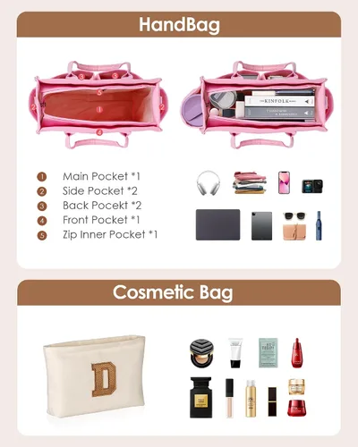 Vista 5 de Easter Basket Stuffers, Initial Tote Bag with Makeup Bag, Birthday Gifts for Women, Teen Girl Gifts Trendy Stuff