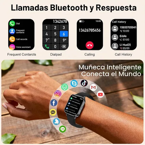 Vista 5 de Relojes inteligentes para mujeres y hombres, batería de 1000 mAh, compatible con Android y iPhone, relojes inteligentes HD de 1.83 pulgadas con Negro
