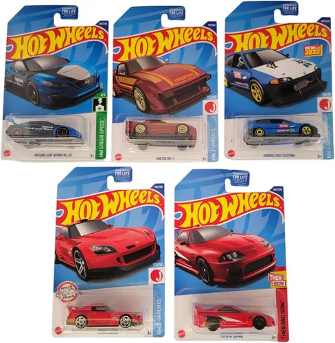 Vista 7 de Hot Wheels Paquete de 5 unidades de afinador de importación fundido a presión 2022 (L2593‑977M) Toyota Supra, Honda Civic Custom, Mazda RX‑7