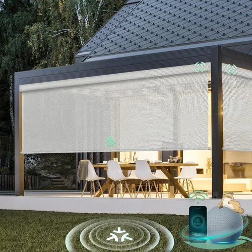 Vista 10 de Yoolax Motorized Matter - Persianas para exteriores compatibles con Alexa, pantallas retráctiles de patio con control remoto, persianas enrollables